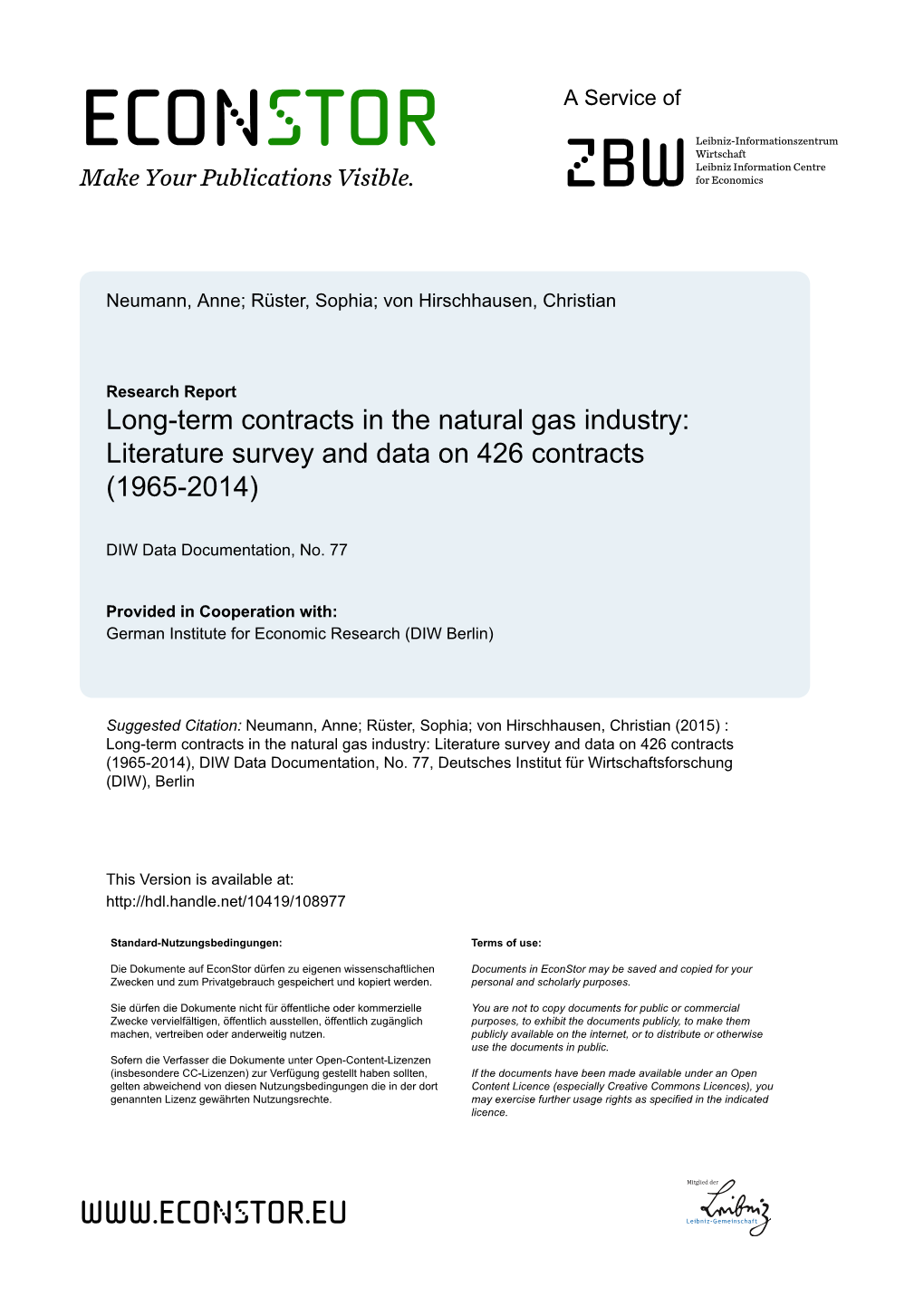 Long-Term Contracts in the Natural Gas Industry: Literature Survey and Data on 426 Contracts (1965-2014)