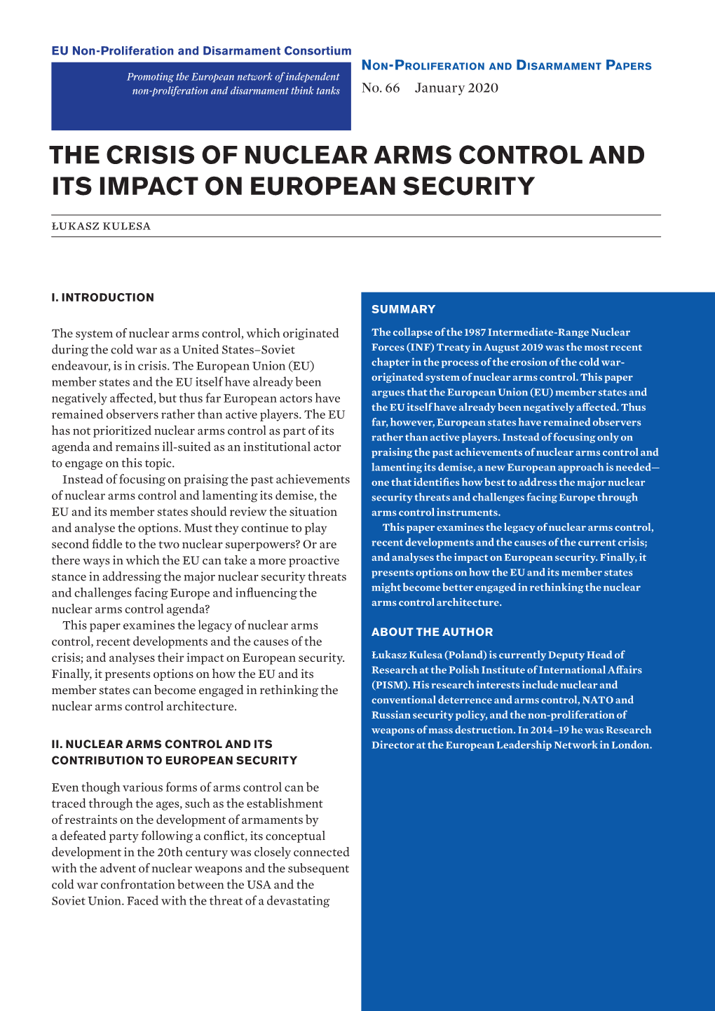 The Crisis of Nuclear Arms Control and Its Impact on European Security