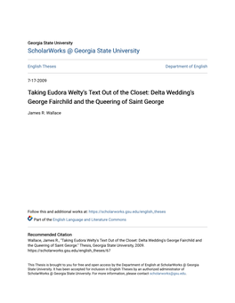 Taking Eudora Welty's Text out of the Closet: Delta Wedding's George Fairchild and the Queering of Saint George