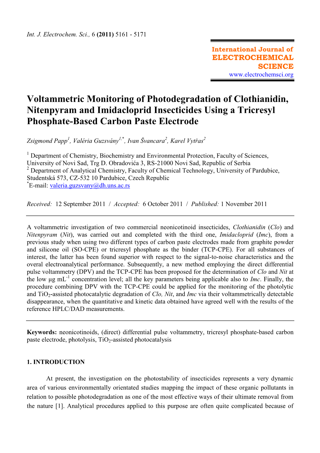 Voltammetric Monitoring of Photodegradation of Clothianidin, Nitenpyram and Imidacloprid Insecticides Using a Tricresyl Phosphate-Based Carbon Paste Electrode