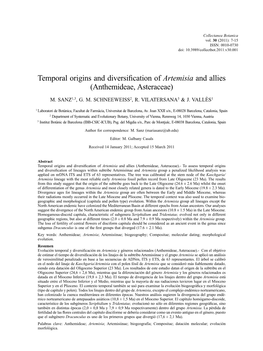 Temporal Origins and Diversification of Artemisia and Allies (Anthemideae, Asteraceae)