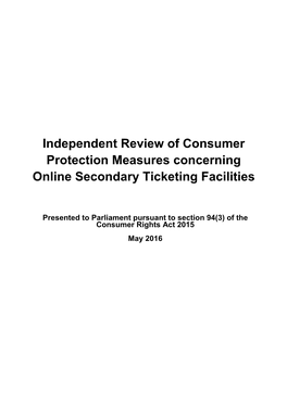 Independent Review of Consumer Protection Measures Concerning Online Secondary Ticketing Facilities