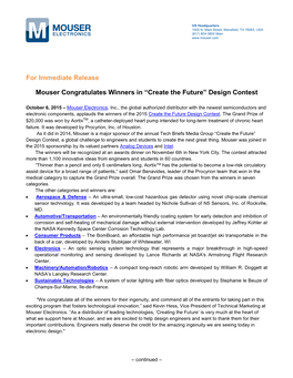 Mouser Congratulates Winners in the "Create The