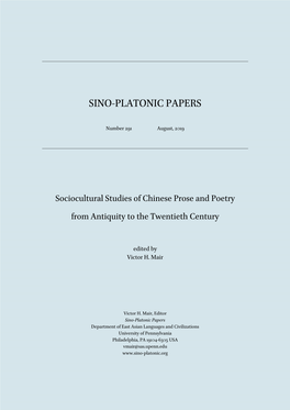 Sociocultural Studies of Chinese Prose and Poetry from Antiquity to the Twentieth Century