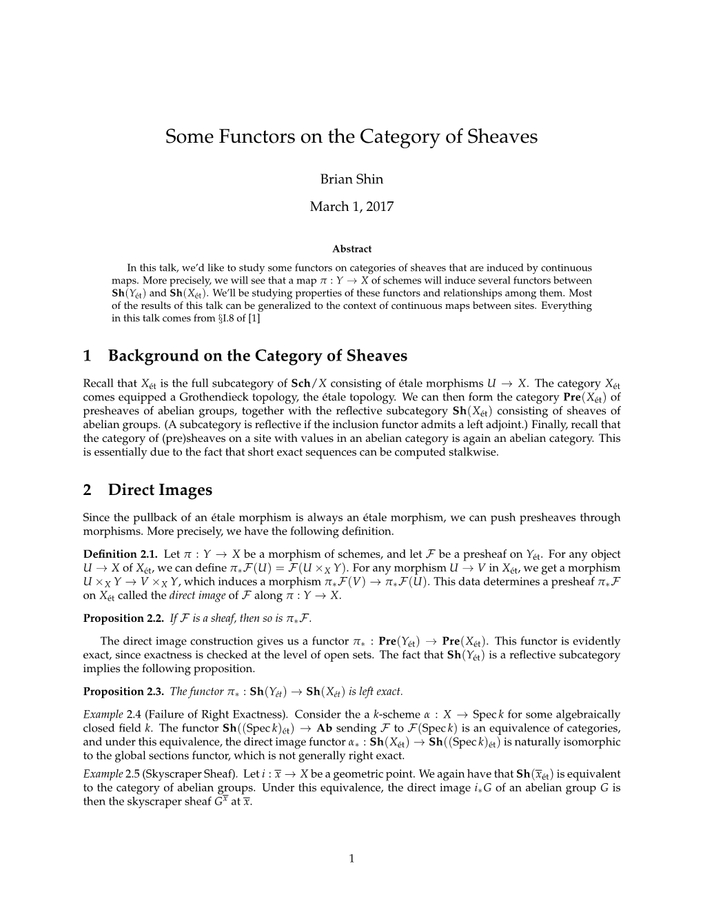 Some Functors on the Category of Sheaves