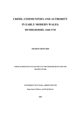 Crime, Communities and Authority In