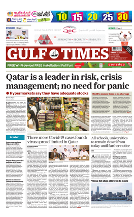 Qatar Is a Leader in Risk, Crisis Management; No Need for Panic O Hypermarkets Say They Have Adequate Stocks Moci to Ensure There Is No Shortage