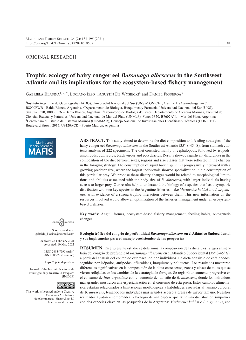 Trophic Ecology of Hairy Conger Eel Bassanago Albescens in the Southwest Atlantic and Its Implications for the Ecosystem-Based Fishery Management