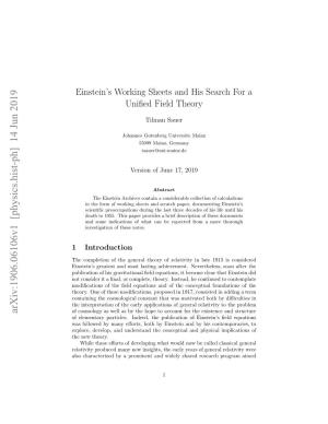 Einstein's Working Sheets and His Search for a Unified Field Theory