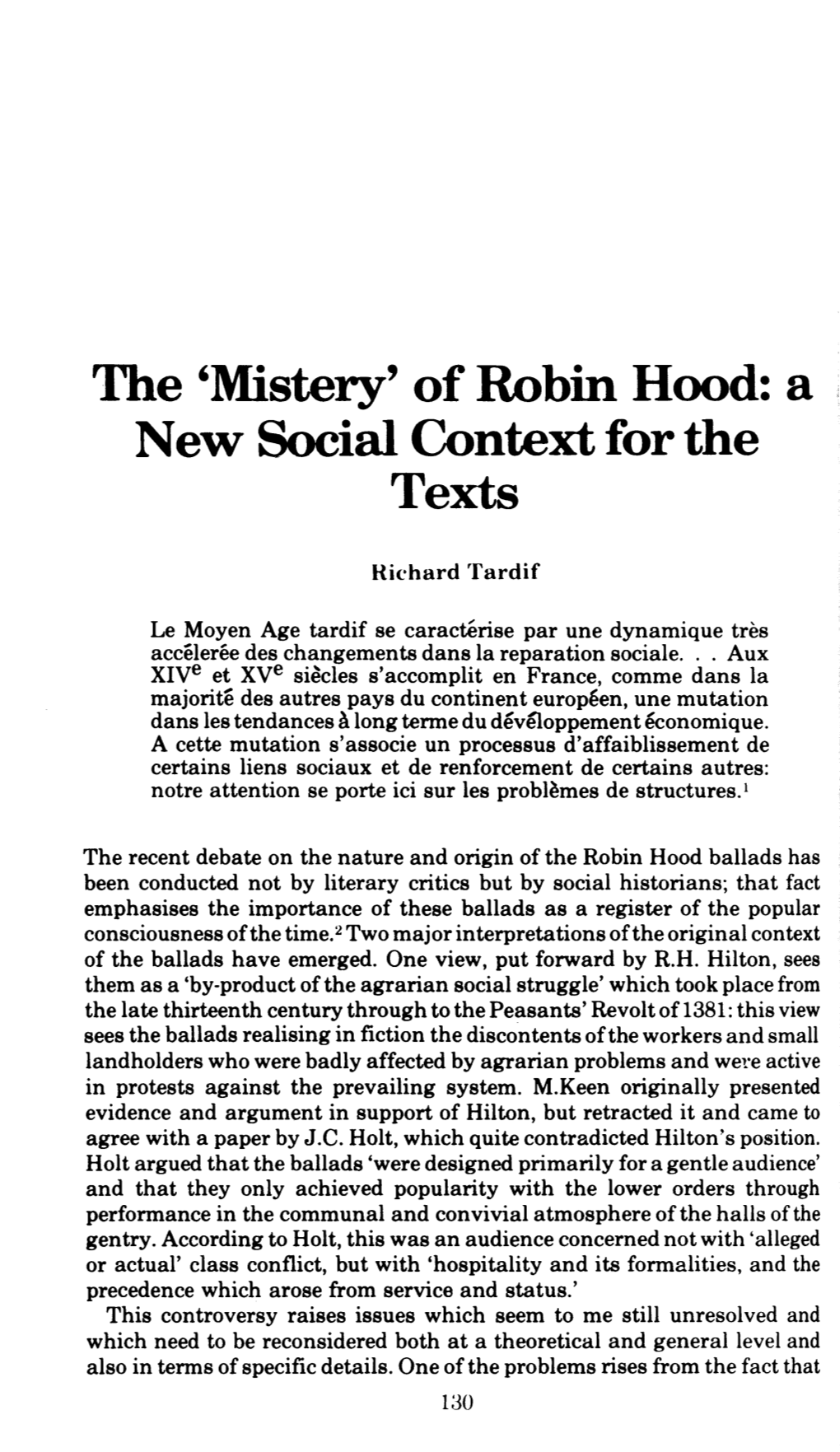 Of Robin Hood: a New Social Context for the Texts