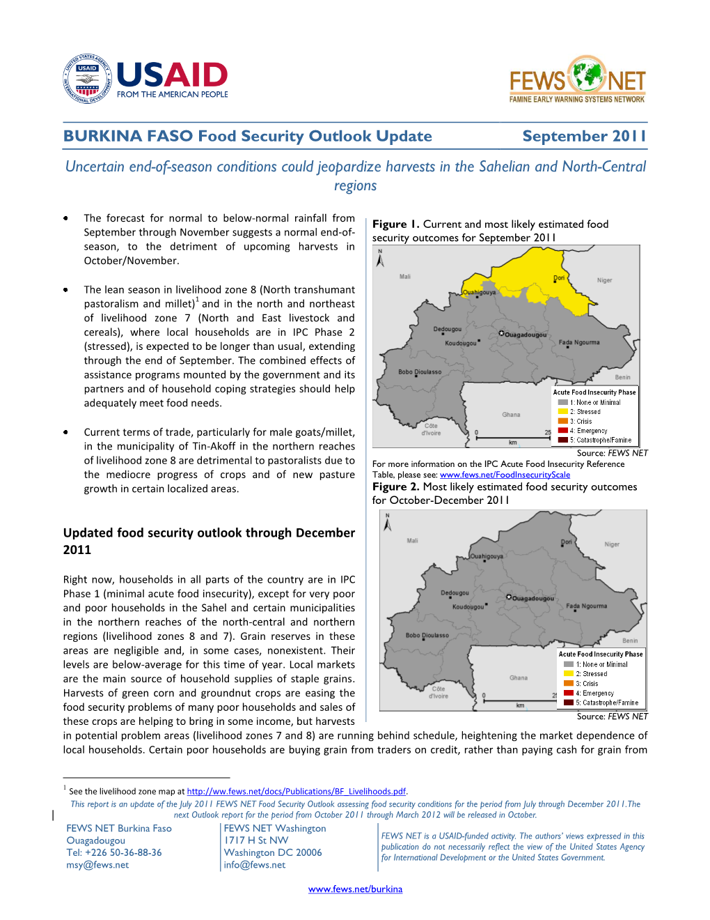 BURKINA FASO Food Security Outlook Update September 2011