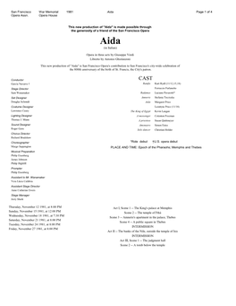 Of 4 1981 San Francisco Opera Assn. War Memorial Opera House Aida