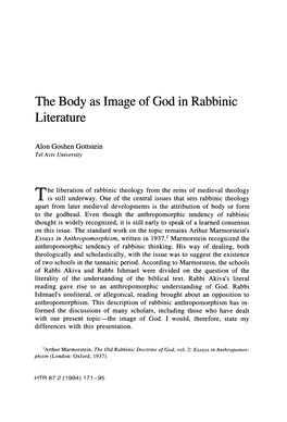 Goshen Gottstein, Alon. the Body As Image of God in Rabbinic Literature, HTR 87,2 (1994), 171-195.Pdf