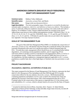 Draft Site Management Plan for Amsinckia Carinata