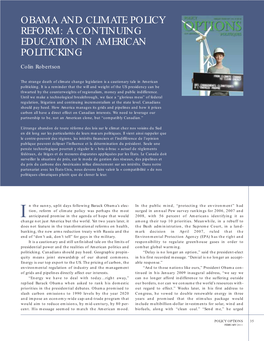Obama and Climate Policy Reform: a Continuing Education in American Politicking