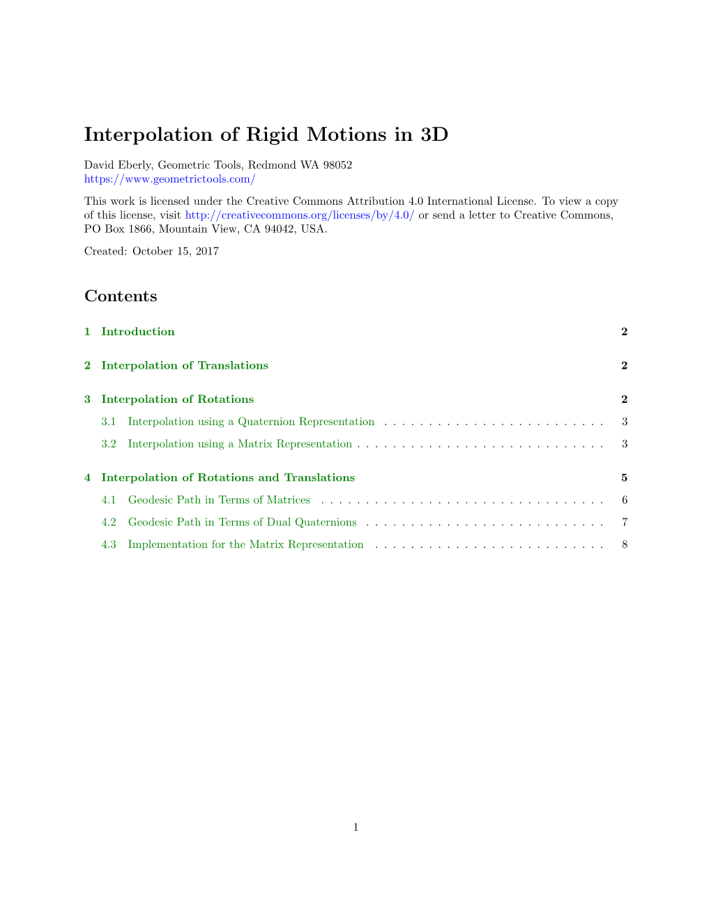 Interpolation of Rigid Motions in 3D