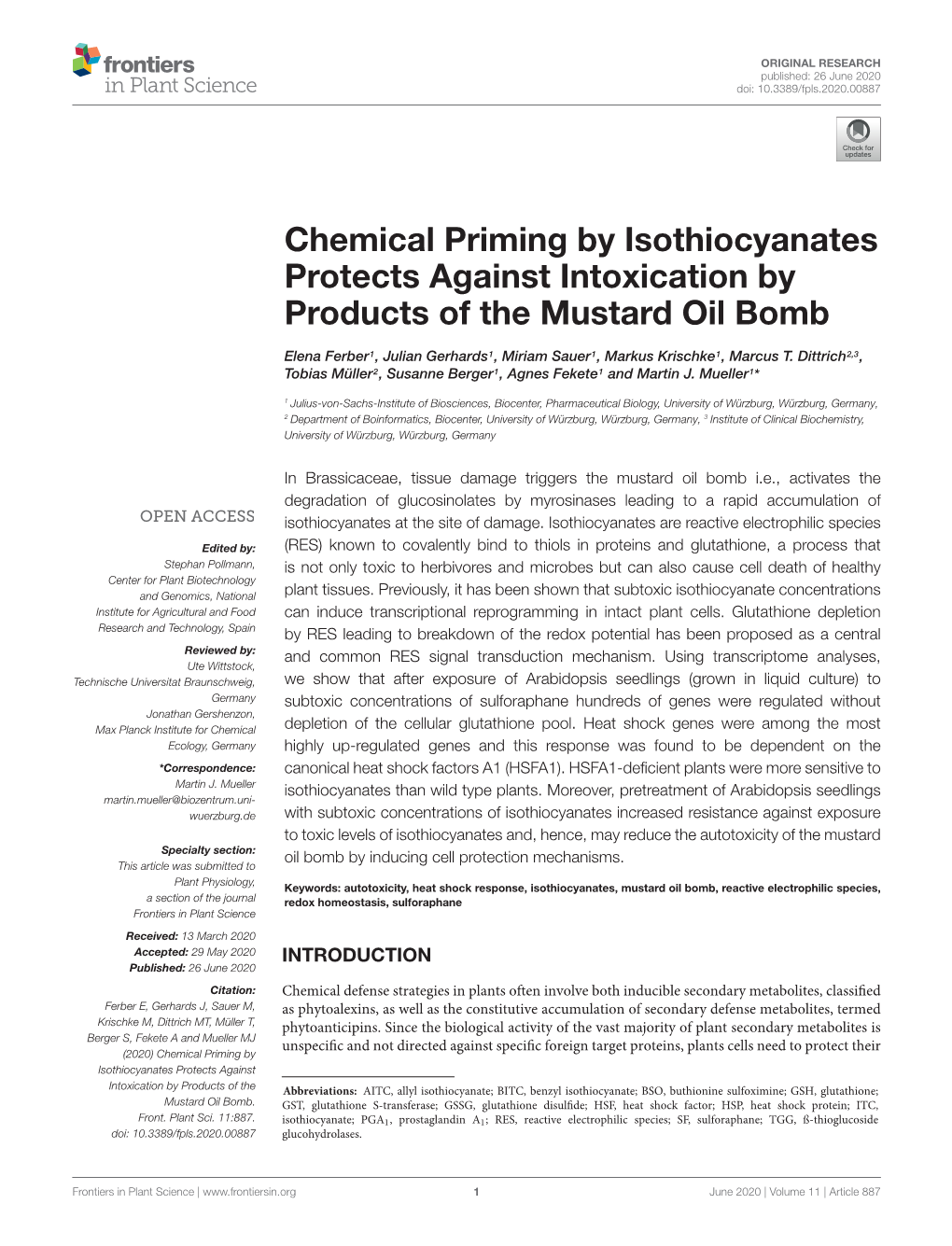 Chemical Priming by Isothiocyanates Protects Against Intoxication by Products of the Mustard Oil Bomb