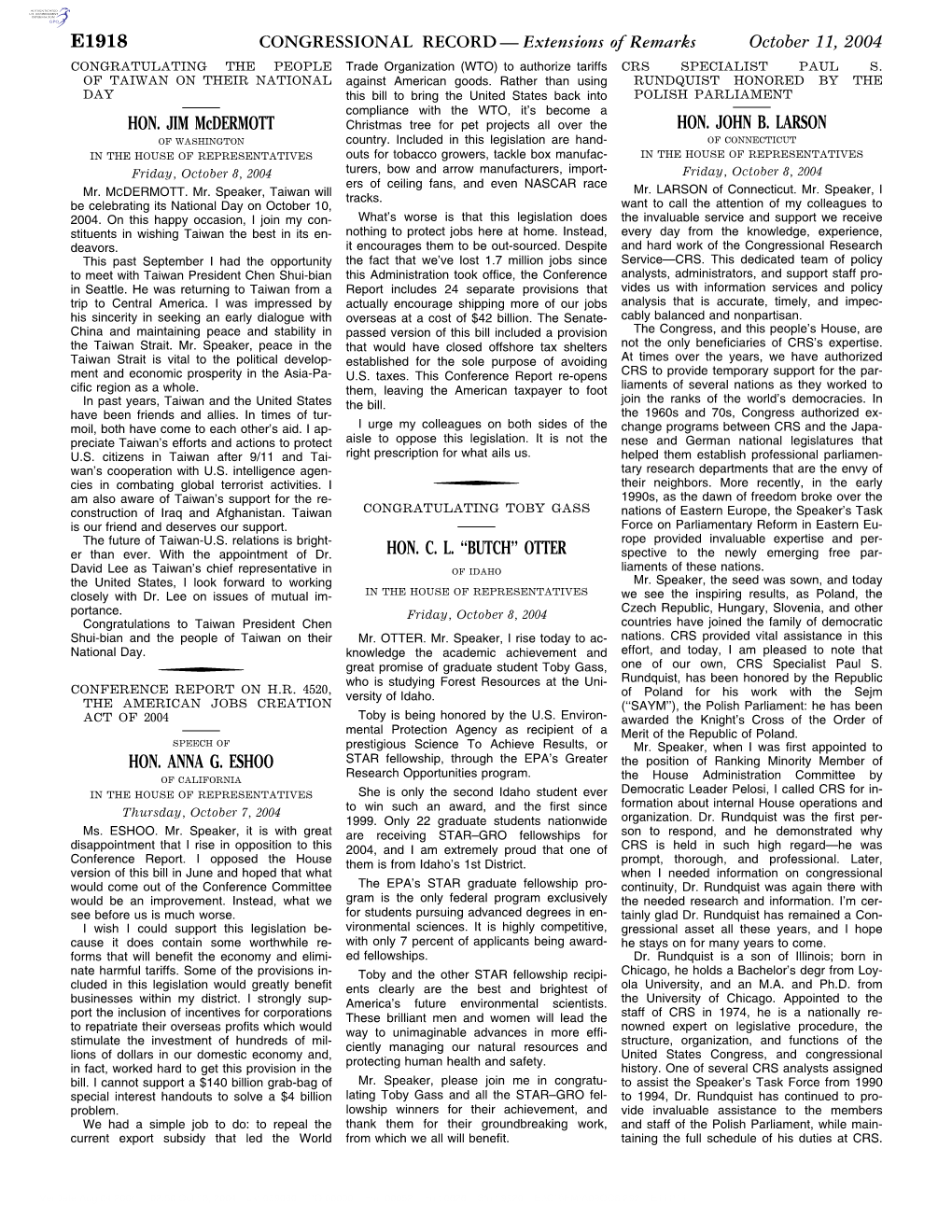 CONGRESSIONAL RECORD— Extensions of Remarks E1918 HON