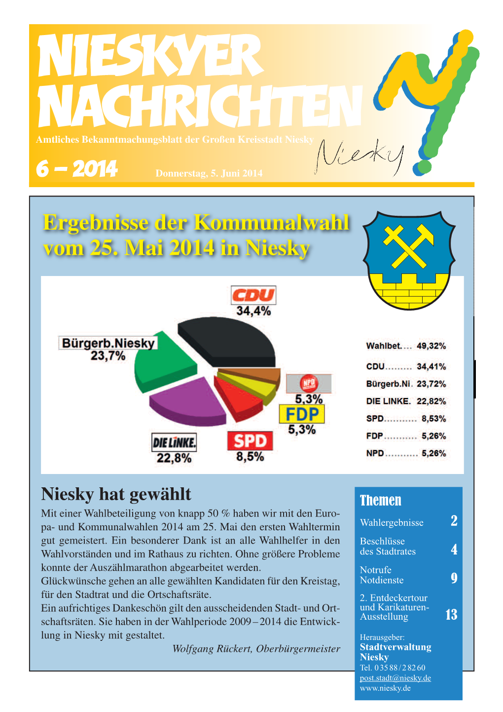 Niesky Hat Gewählt Themen Mit Einer Wahlbeteiligung Von Knapp 50 % Haben Wir Mit Den Euro - Pa- Und Kommunalwahlen 2014 Am 25