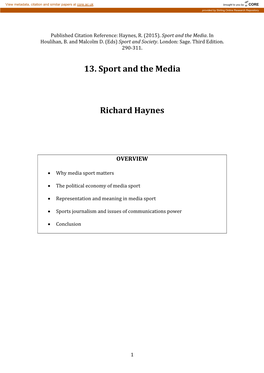 13. Sport and the Media Richard Haynes