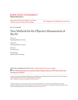 New Methods for the Objective Measurement of Bra Fit Flora Lau Hong Kong Polytechnic University