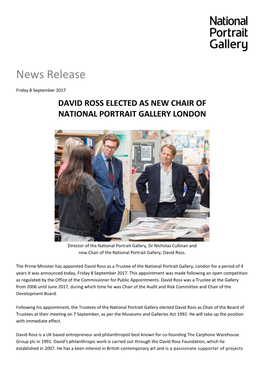 David Ross Elected As New Chair of National Portrait Gallery London