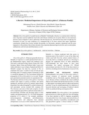 Medicinal Importance of Glycyrrhiza Glabra L. (Fabaceae Family)