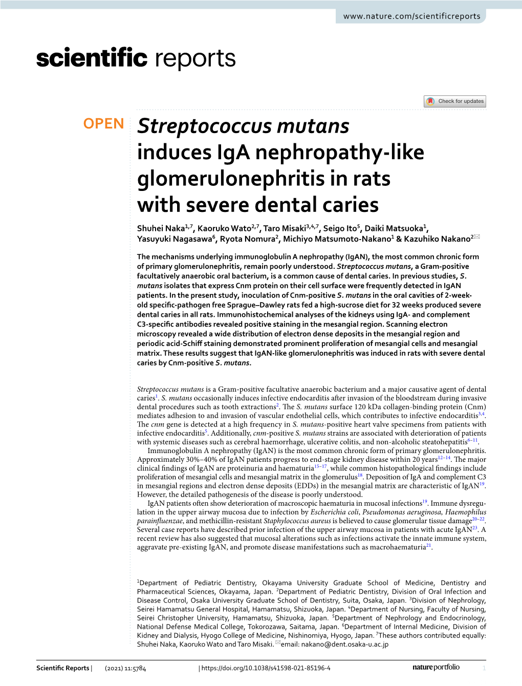 Streptococcus Mutans Induces Iga Nephropathy-Like Glomerulonephritis in Rats with Severe Dental Caries