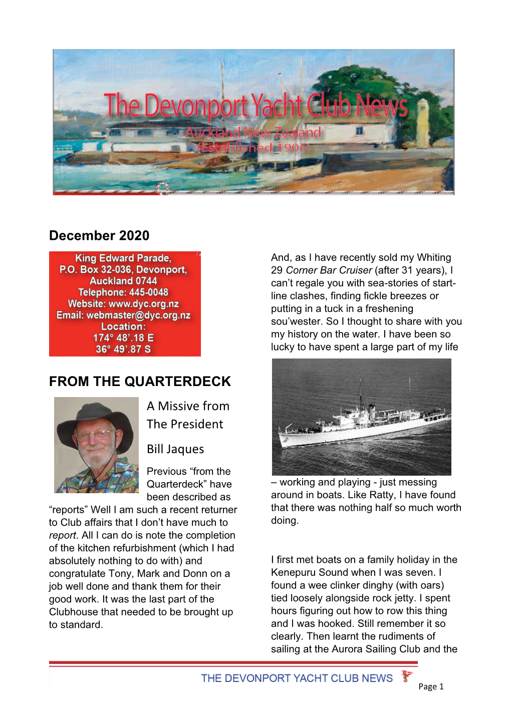 December 2020 from the QUARTERDECK a Missive From