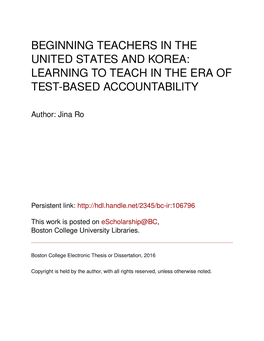 Beginning Teachers in the United States and Korea: Learning to Teach in the Era of Test-Based Accountability