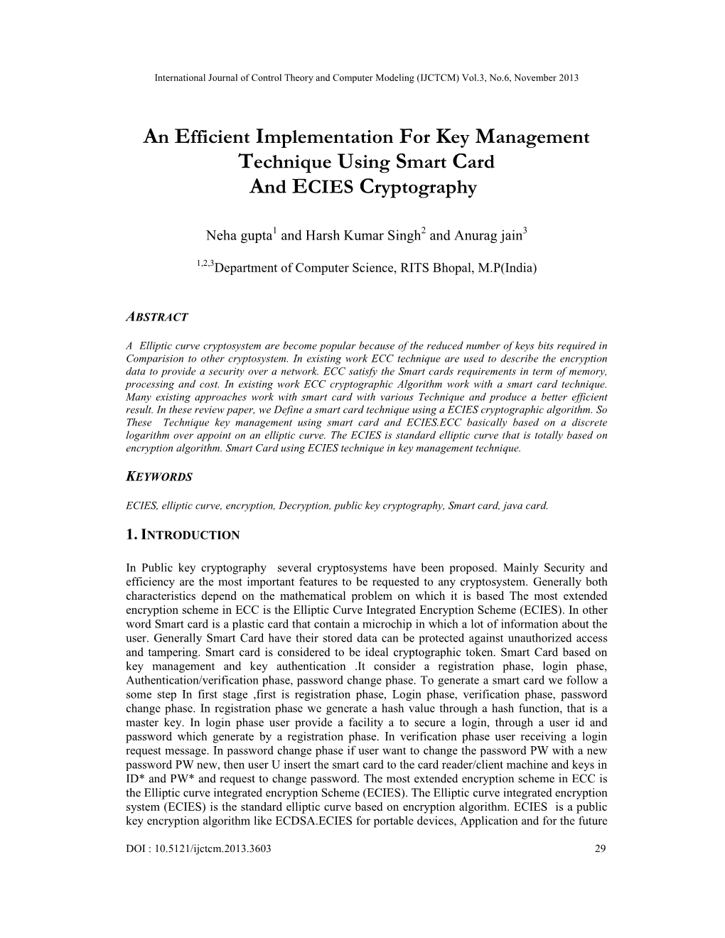 An Efficient Implementation for Key Management Technique Using Smart Card and ECIES Cryptography