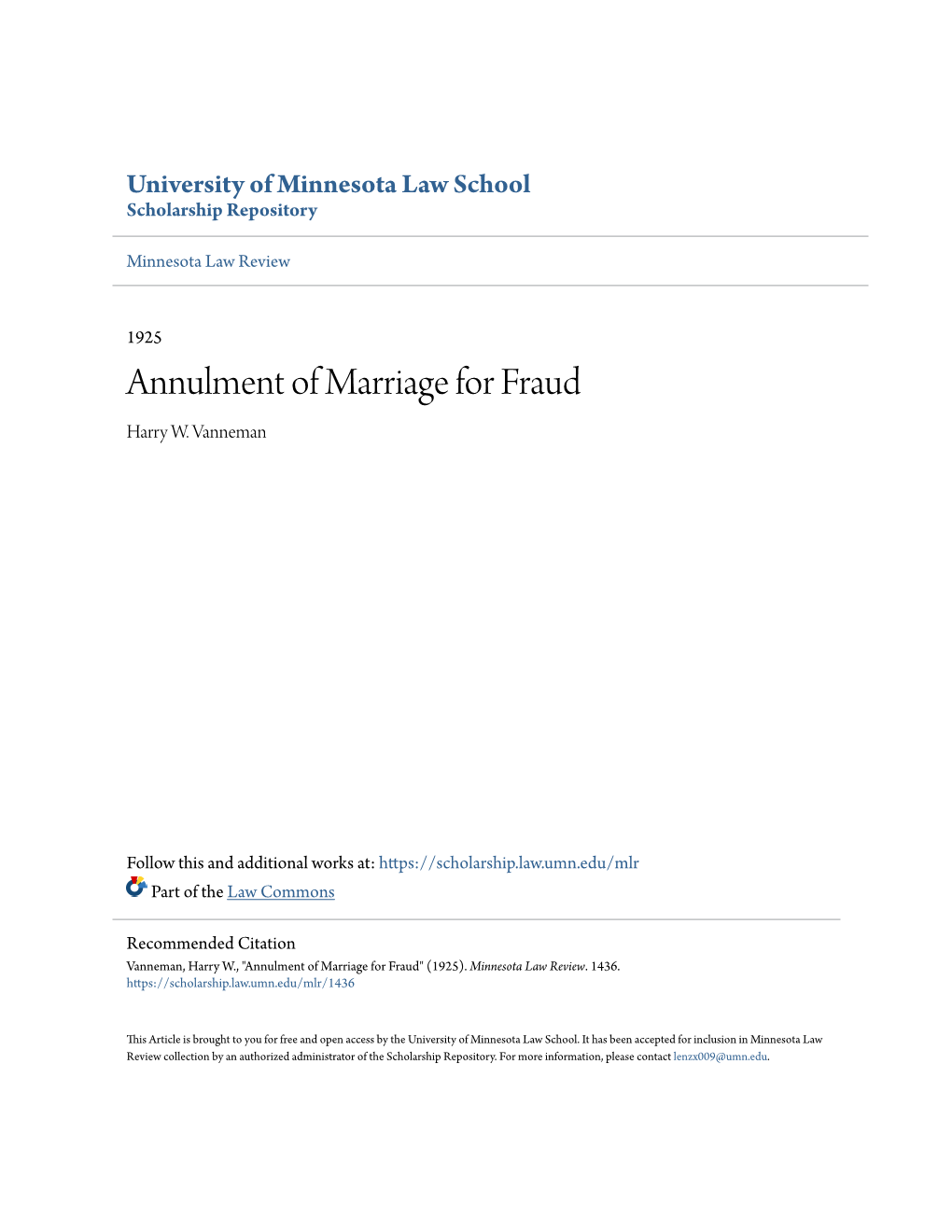 Annulment of Marriage for Fraud Harry W