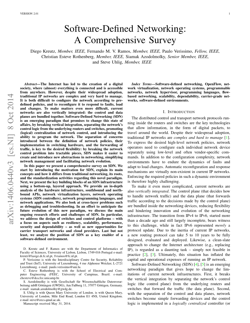 Software-Defined Networking: a Comprehensive Survey