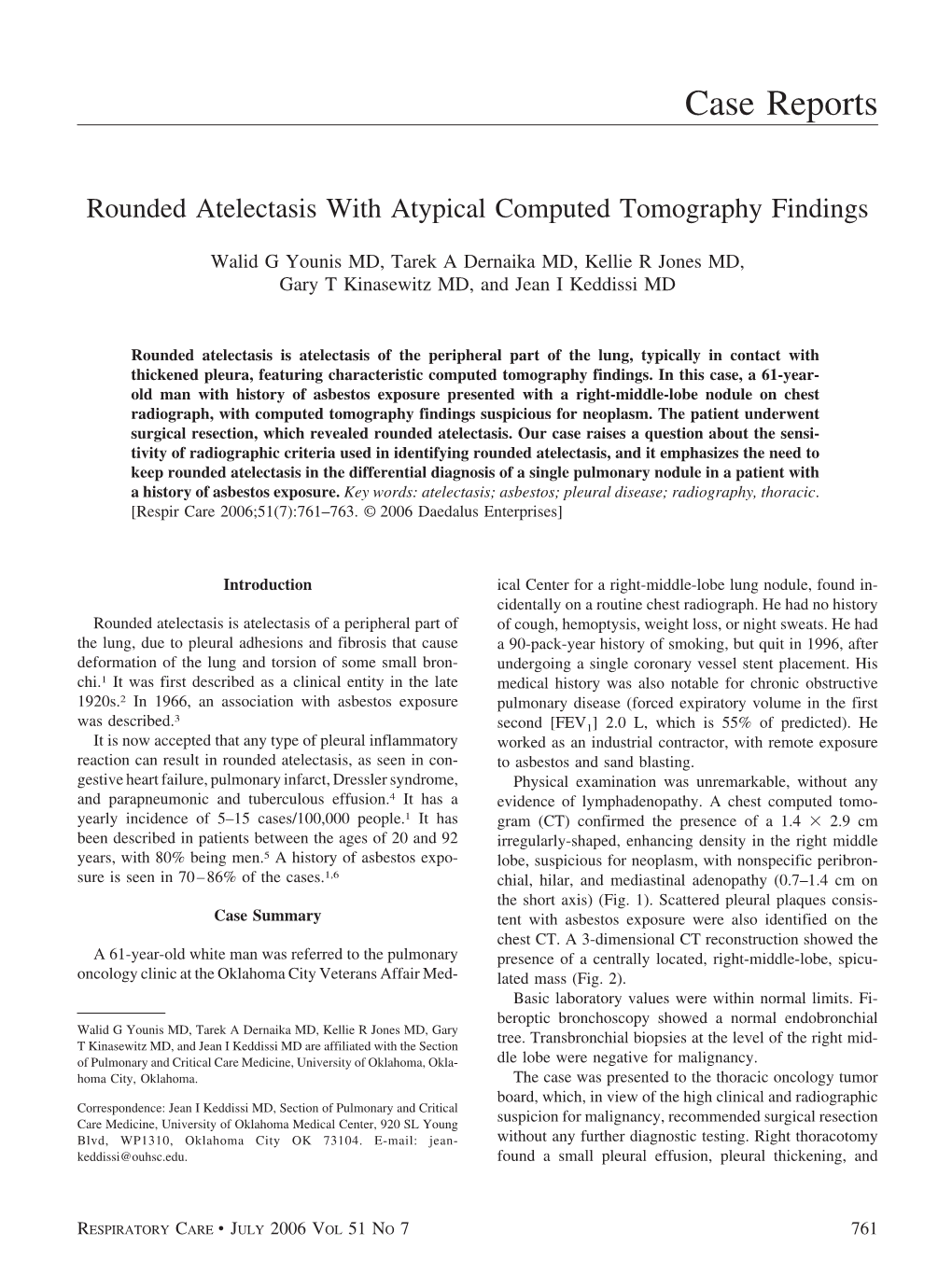 Rounded Atelectasis with Atypical Computed Tomography Findings