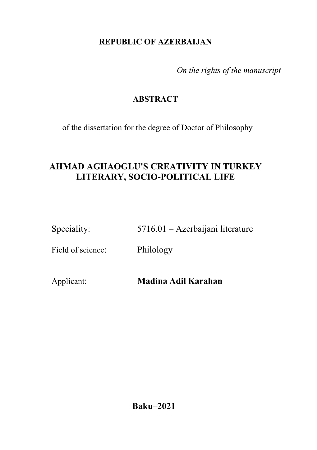 5716.01 – Azerbaijani Literature Philology Ma