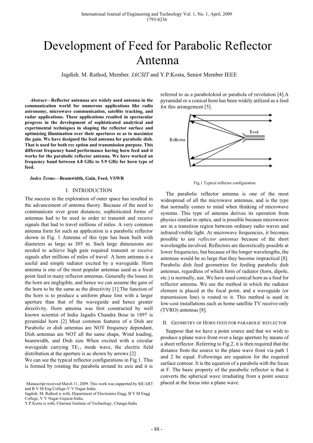 Development of Feed for Parabolic Reflector Antenna Jagdish