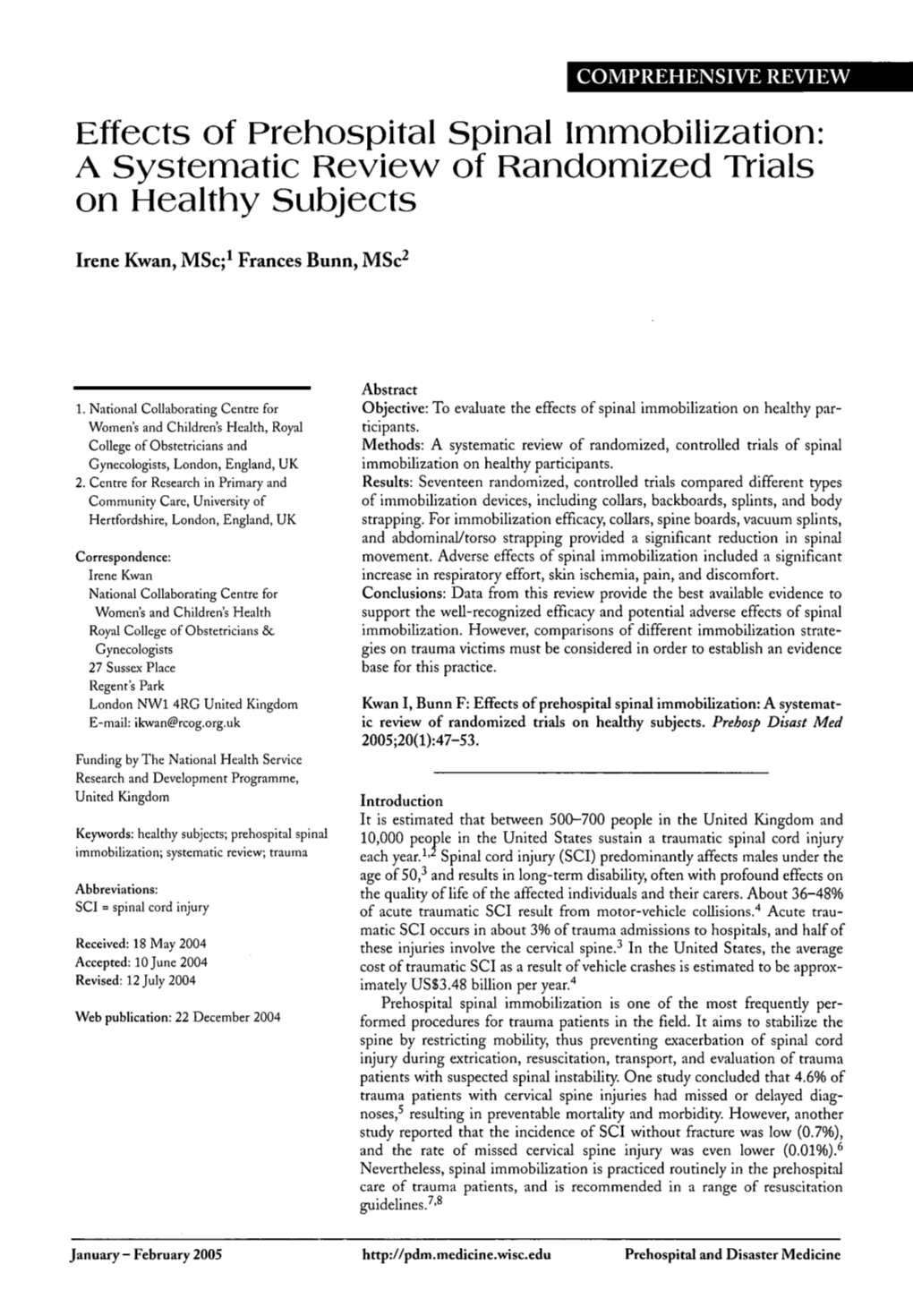 Effects of Prehospital Spinal Immobilization: a Systematic Review of Randomized Trials on Healthy Subjects