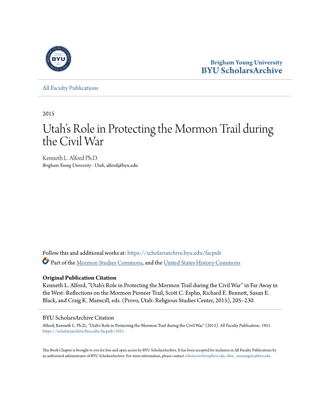 Utah's Role in Protecting the Mormon Trail During the Civil