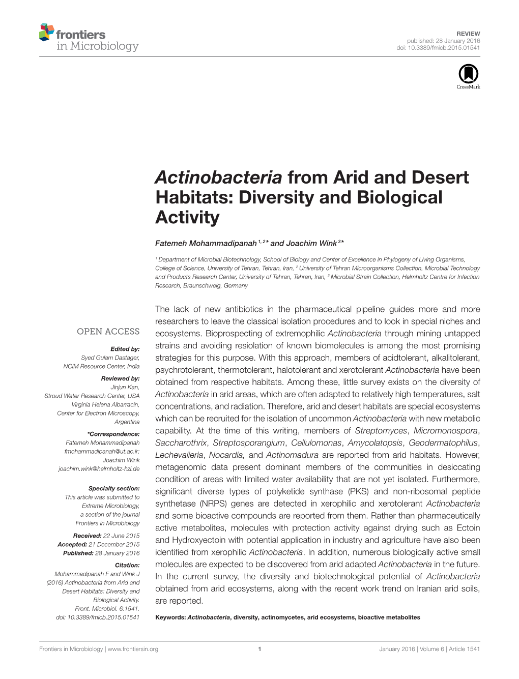 Actinobacteria from Arid and Desert Habitats: Diversity and Biological Activity
