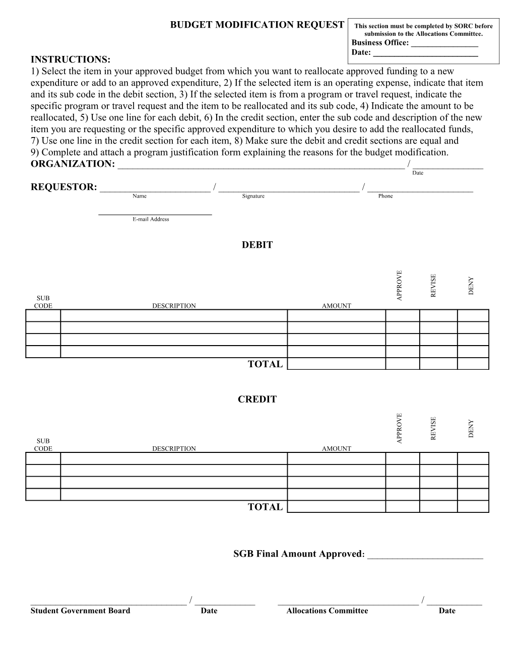 Budget Modification Request