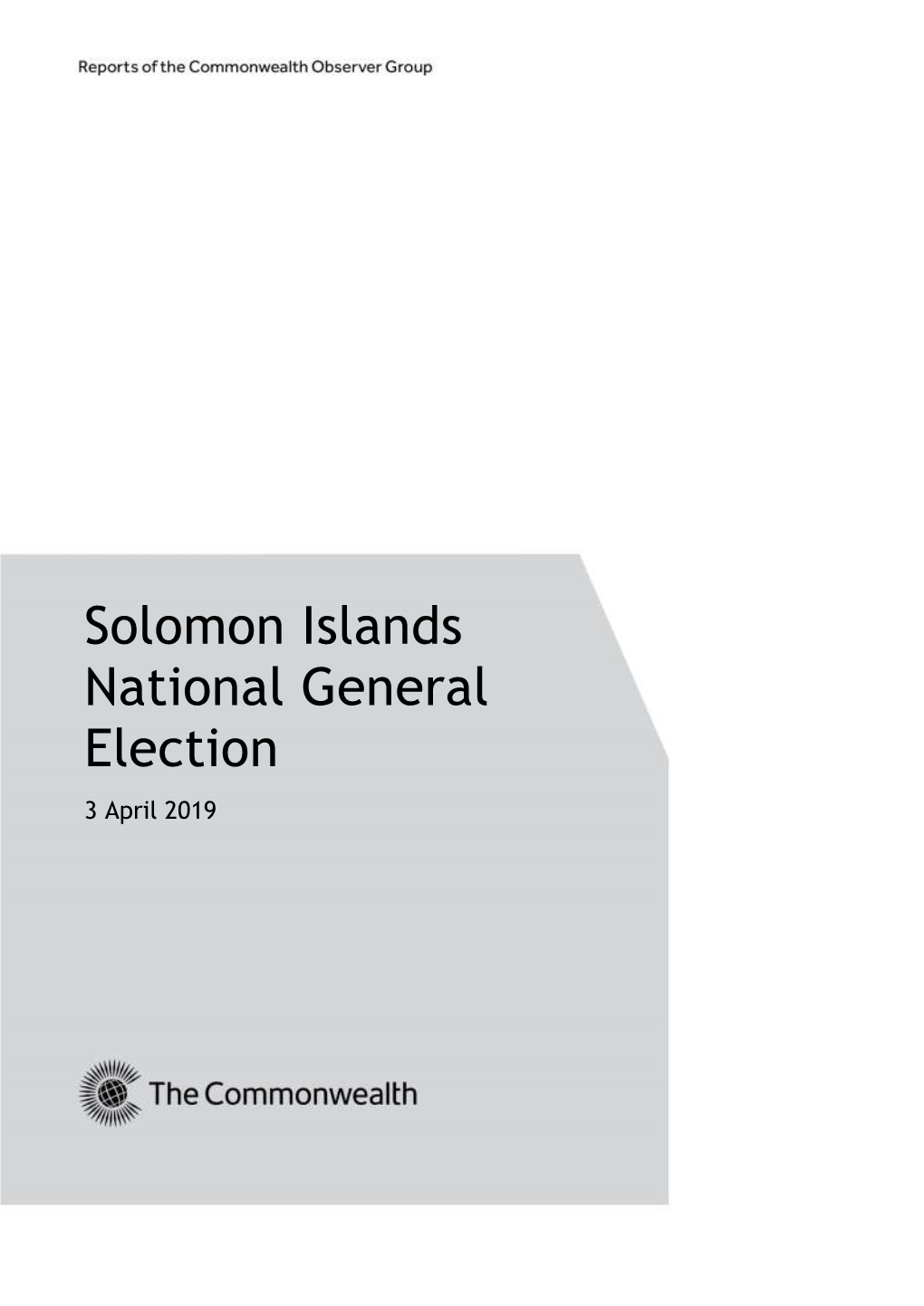 Solomon Islands National General Election 3 April 2019