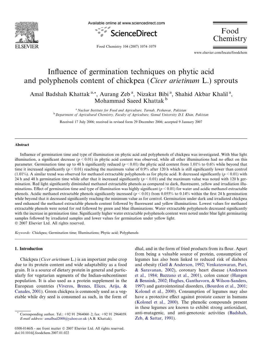 Influence of Germination Techniques on Phytic Acid and Polyphenols