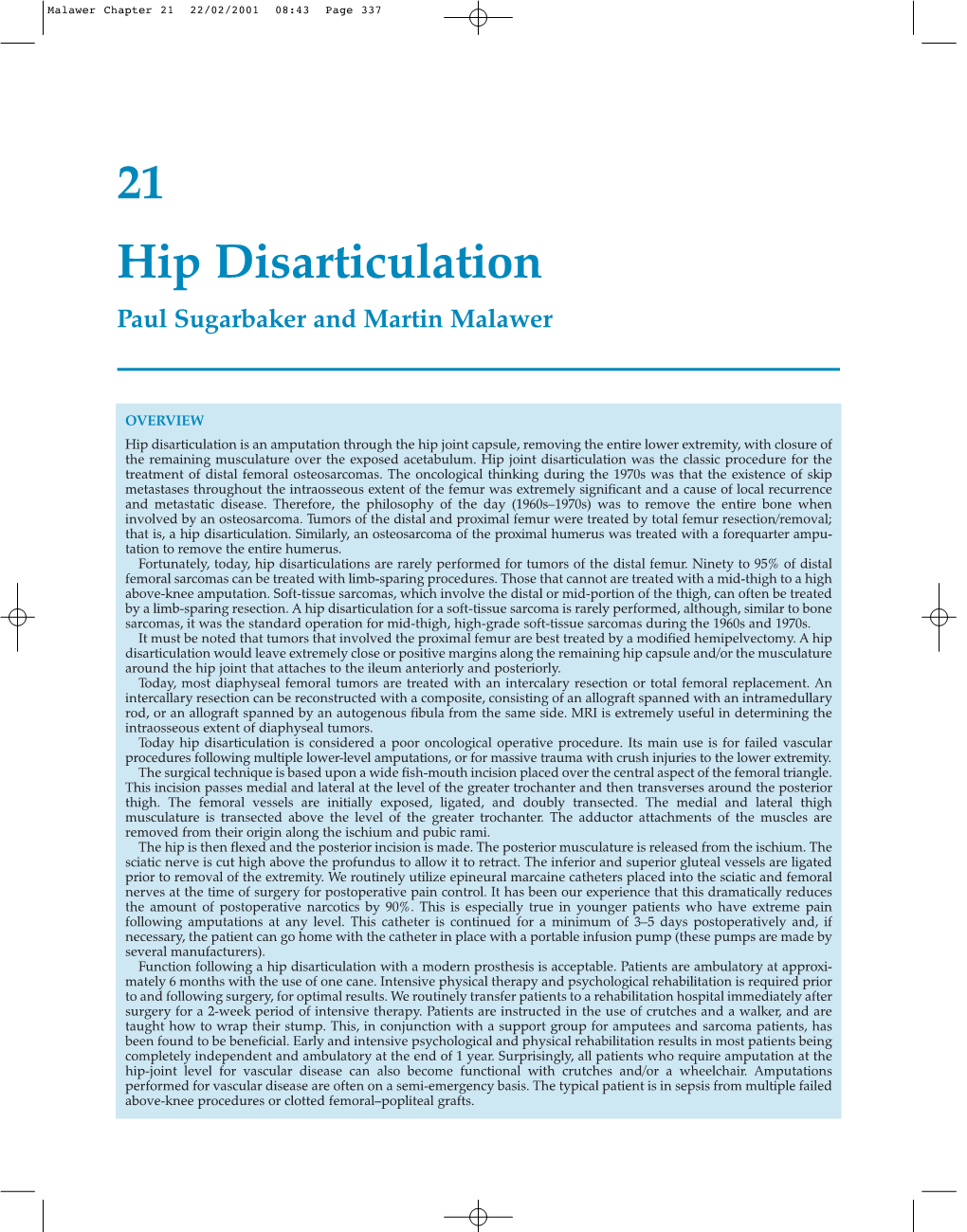 21 Hip Disarticulation Paul Sugarbaker and Martin Malawer