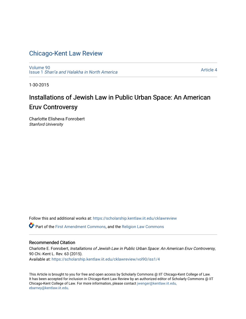 Installations of Jewish Law in Public Urban Space: an American Eruv Controversy