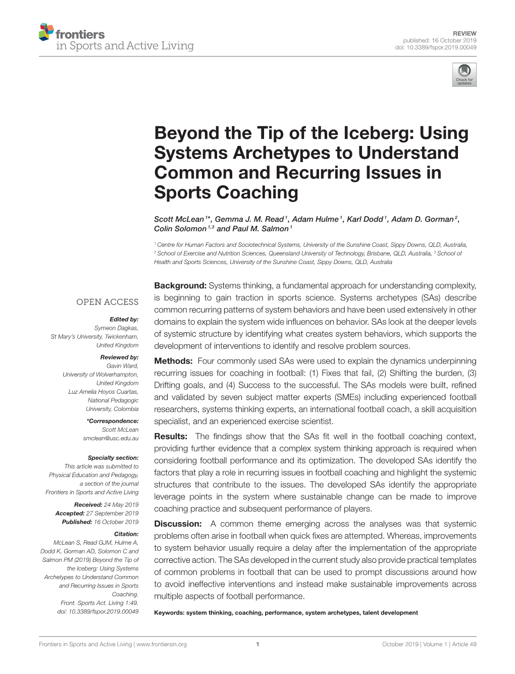 Using Systems Archetypes to Understand Common and Recurring Issues in Sports Coaching