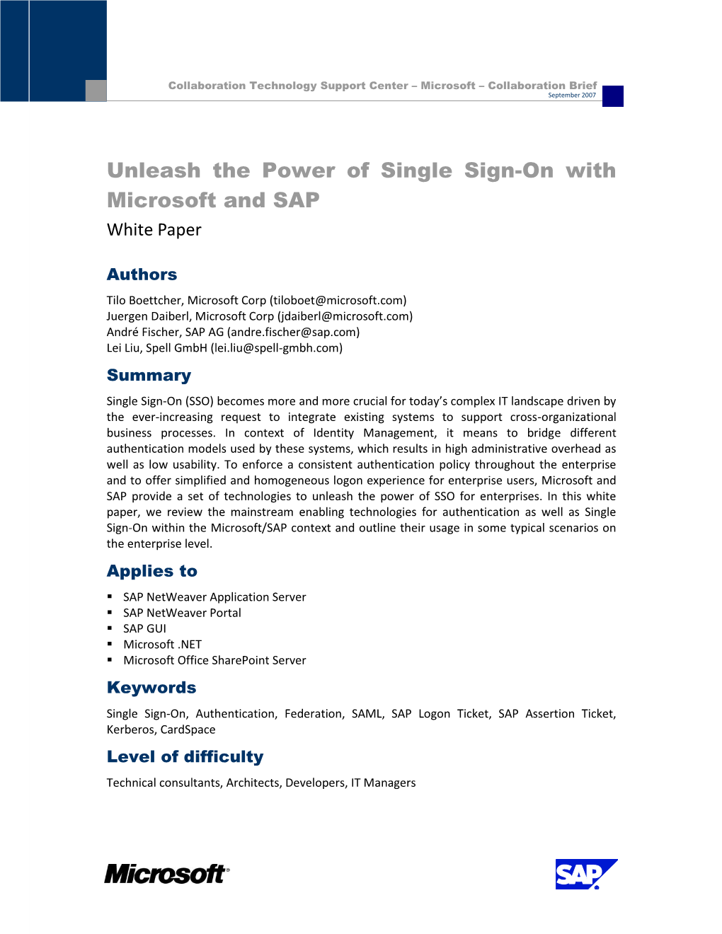 Unleash the Power of Single Sign-On with Microsoft and SAP White Paper