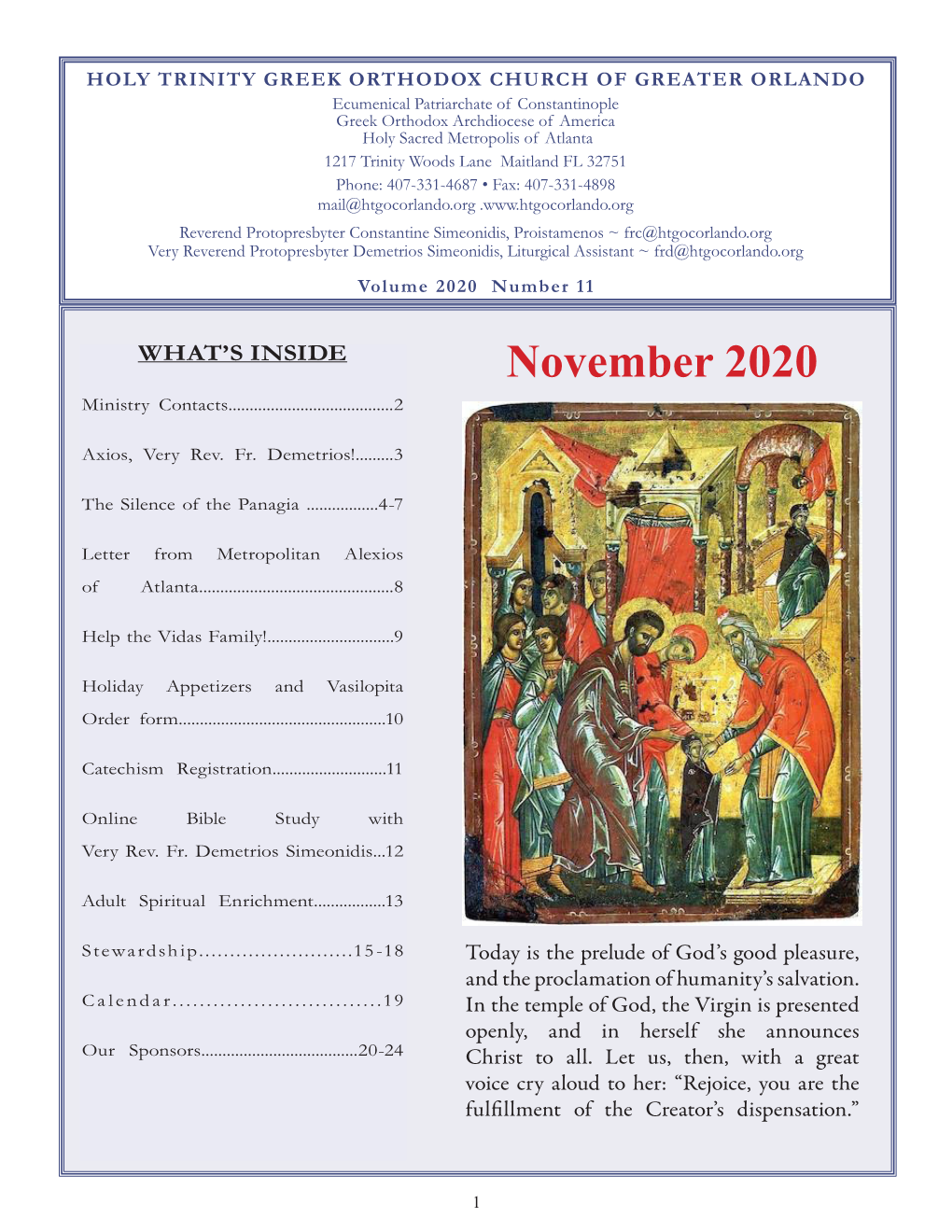November 2020 Ministry Contacts