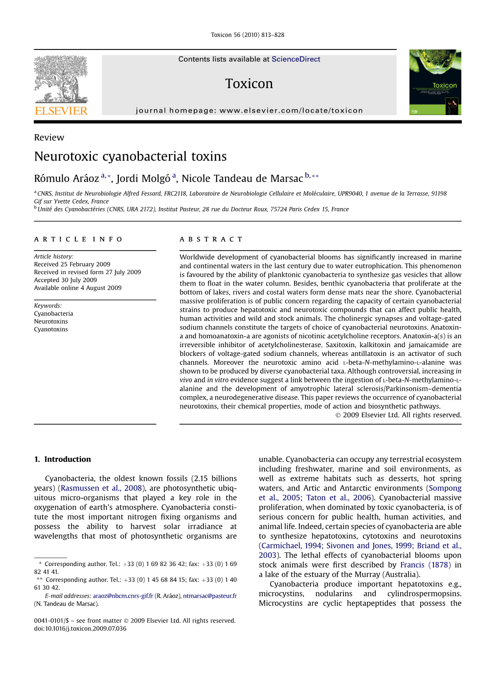 Neurotoxic Cyanobacterial Toxins