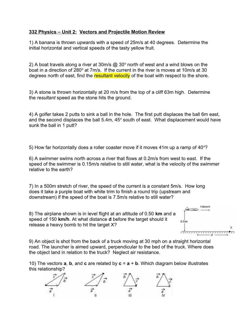 332 Physics Vectors and Projectile Motion Review