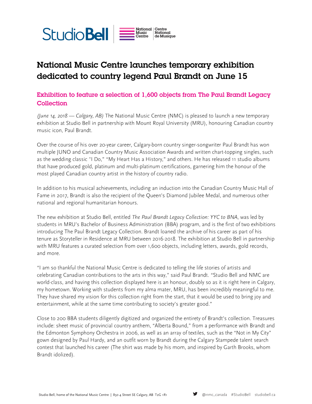 National Music Centre Launches Temporary Exhibition Dedicated to Country Legend Paul Brandt on June 15